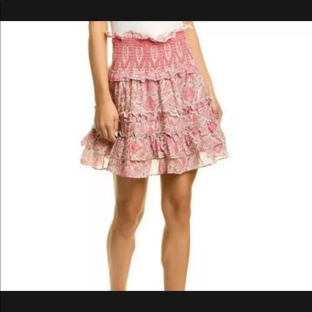 Jennifer & Grace Smocked Waist Ruffle Hem Boho Gypsy Bohemian Mini Skirt NWT